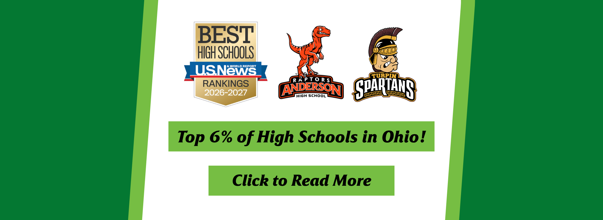 collage of student photos with text that says "Anderson high school, Turpin high school" and the U.S News & World Report best high schools 2026-2027 badge